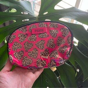 PINK Victoria’s Secret leopard patent leather hearts cosmetic bag